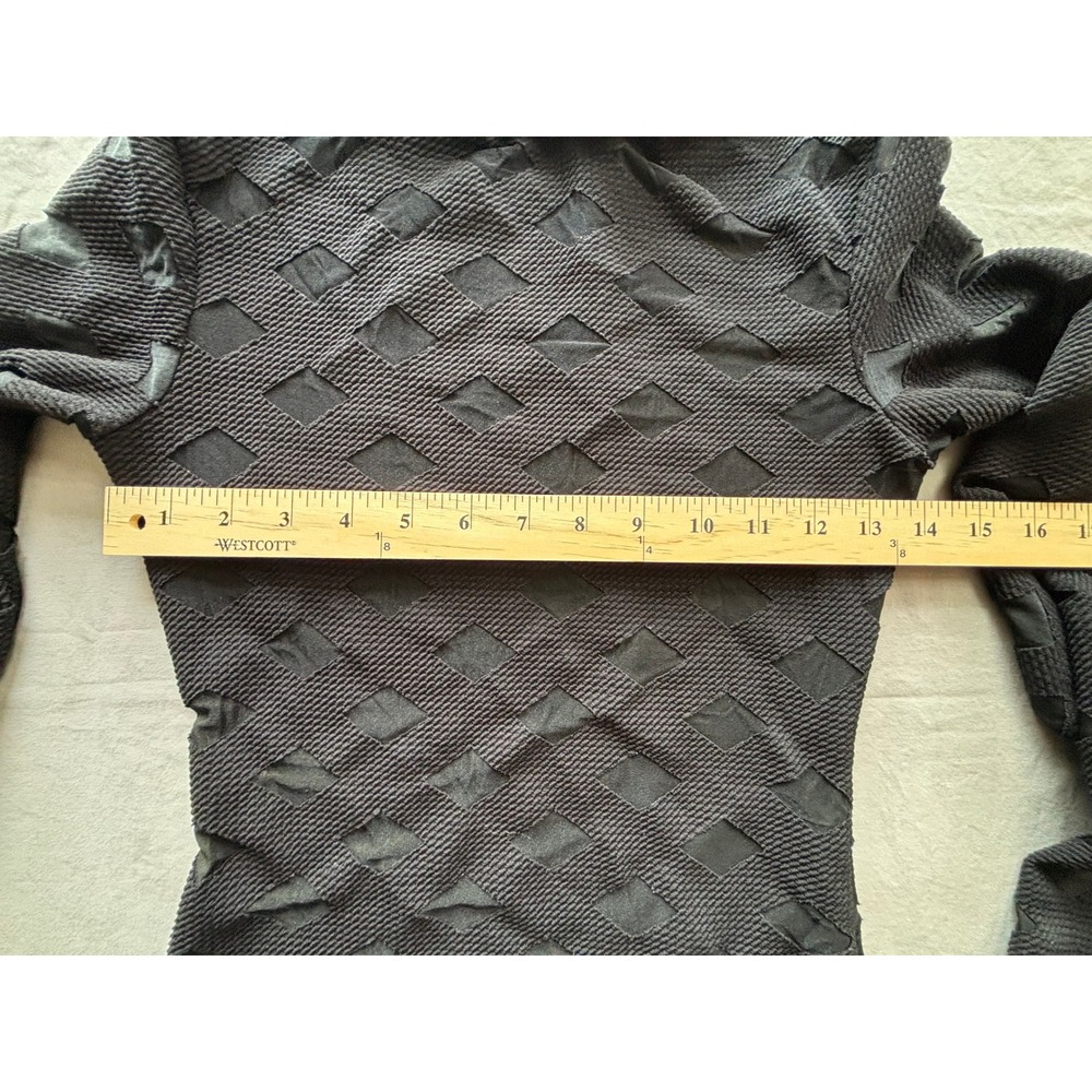Fashion Nova Black Mesh Diamond Lattice Bodysuit Mock Neck Long Sleeve Medium - Picture 5 of 5